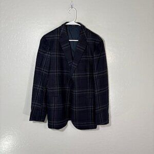 ZZegna Blazer Mens 52C Navy Blue Gray Plaid Wool Sport Coat Jacket Italy Classic